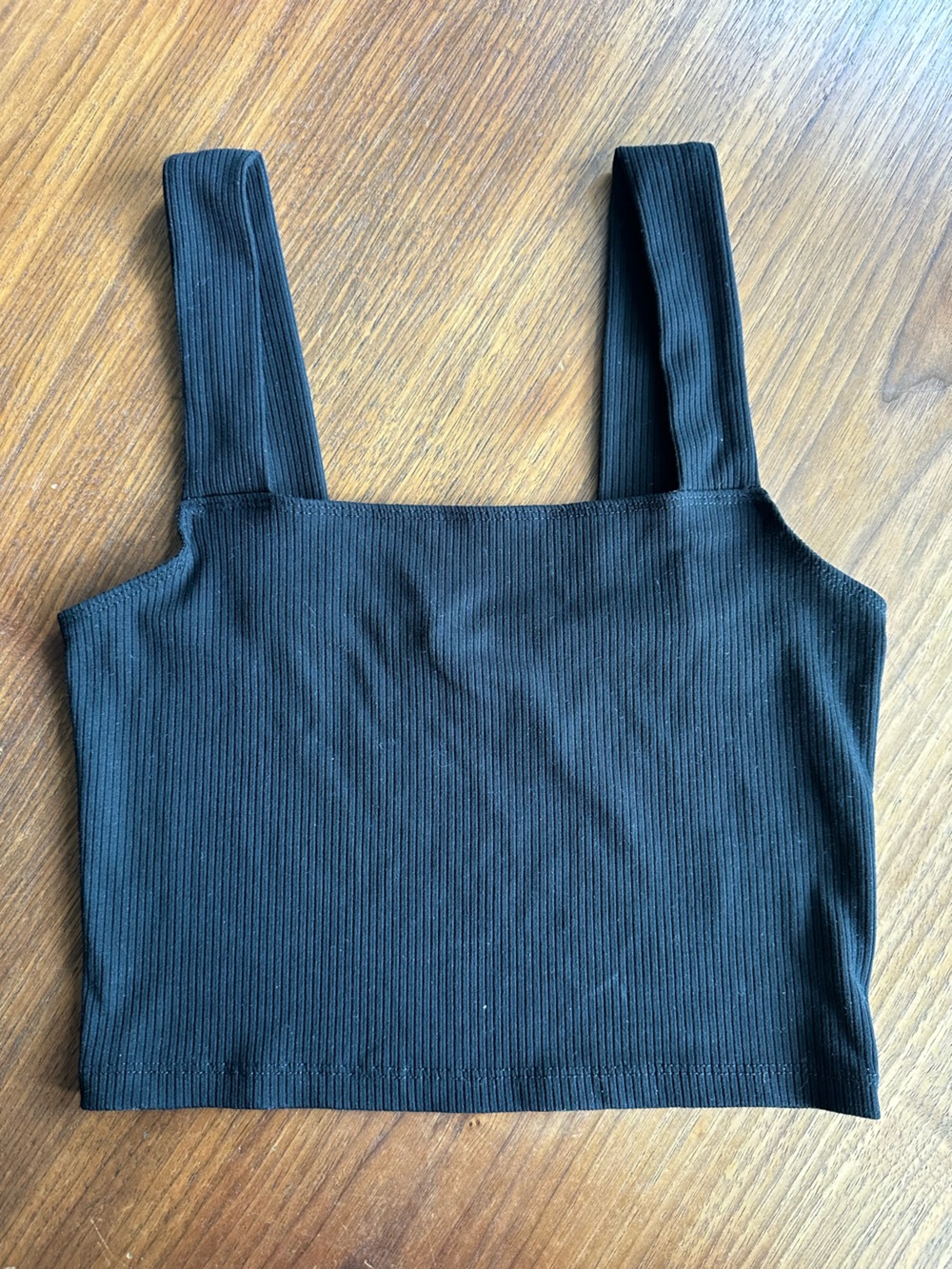 American Eagle Outfitters Black Ribbed Square-Neck Tank Size Small